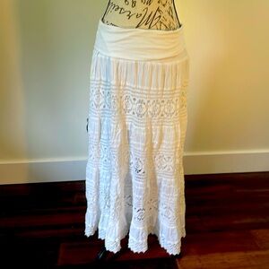 Cute Options Tiered White Boho Maxi Lace Skirt